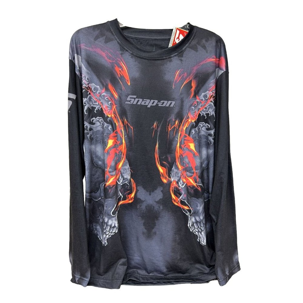 Snap On Tools Flaming Skulls Long Sleeve T Shirt Large Gray Logo Flames New Gift